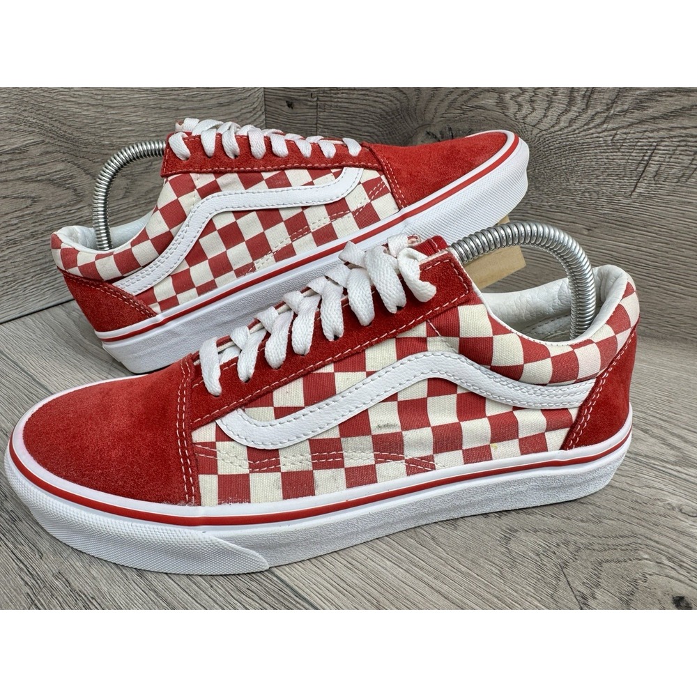 Vans Old Skool Red Checkerboard Skate Shoes Suede Canvas Mens 8.5 Womens 10
